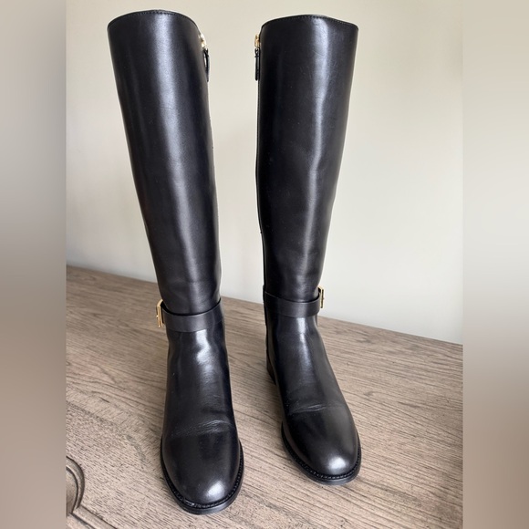 Tory Burch Black Leather Riding Boots Brooke 25mm Knee Boot Calf Leather Size 7 - Picture 5 of 10